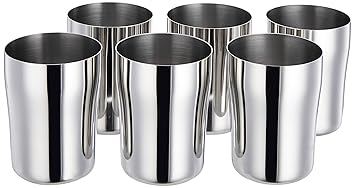 Amazon Brand - Solimo Imperial Stainless Steel Glass Set (6 pieces, 7.4cm dia, 360ml)