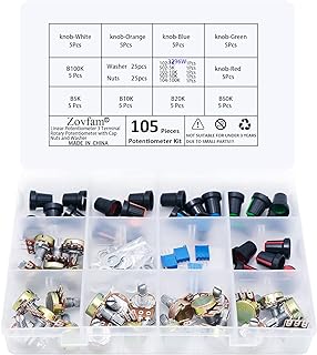 Potentiometer Kit 1K ohm-100K ohm Multiturn Trimmer Potentiometer 3296W, 5K 10K 20K 50K 100K Ohm Single Linear Taper 3 Pins Rotary Potentiometers Resistor with Pots Knobs Kit