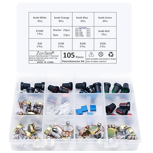 Kit de potenciómetro B5K 10K 20K 50K 100K Ohm Lineal Taper Audio Rotativo Tipo B Potenciómetro con 1K 5K 10K 50K 100K 100K Ohm 3296W Multiturn