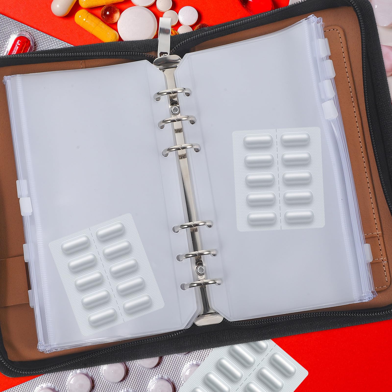 SHINEOFI Medikamenten Organizer aus PU mit 6 Fächern Reiseapotheke mit Etiketten Kompakte Pillentasche für Unterwegs Praktischer Aufbewahrungsbeutel für Medizin