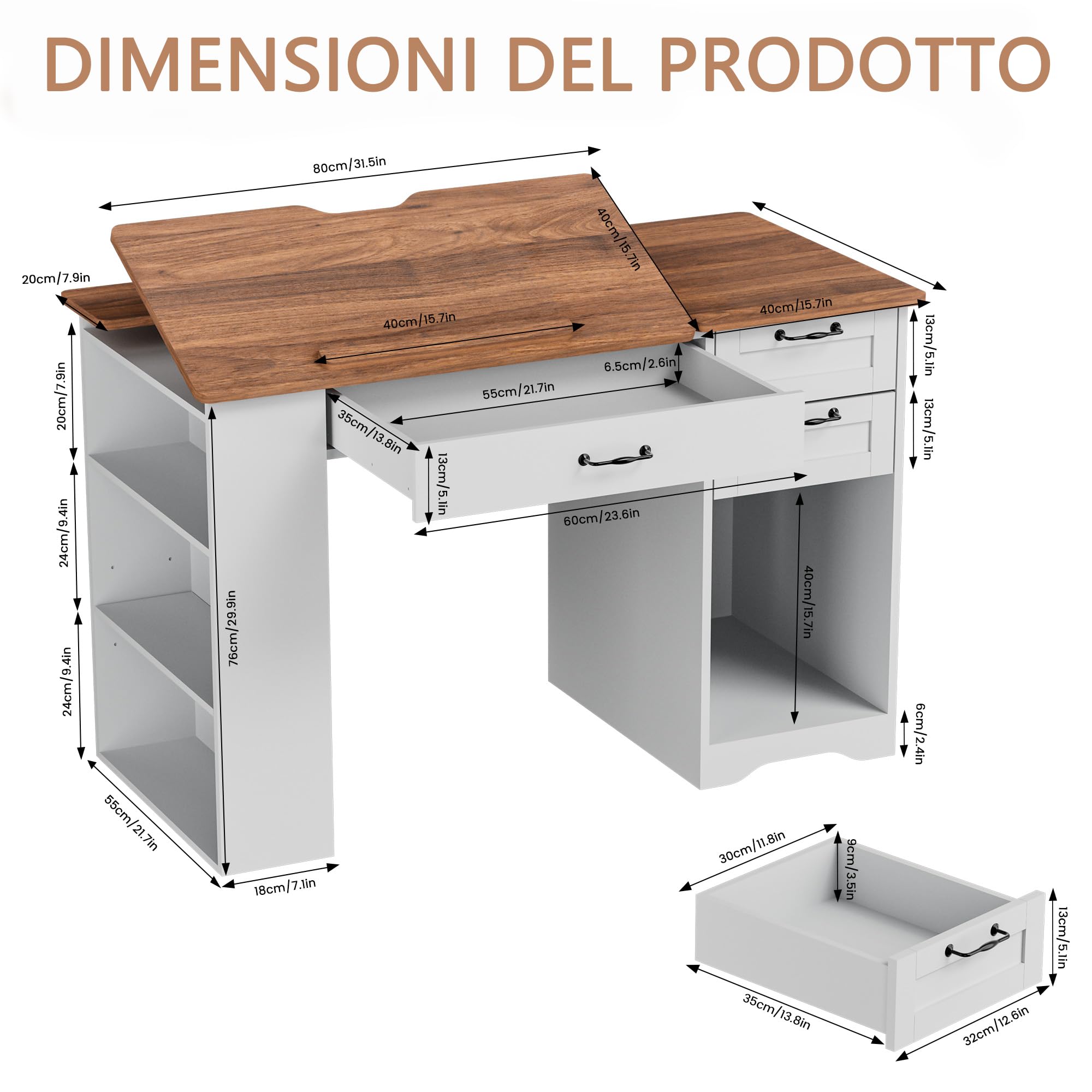 Tavolo da Disegno con Armadio e Cassetti di Stoccaggio, Tavolo da Disegno Regolabile con Ripiani Aperti, Scrivania per Arti e Mestieri adatta a Artisti