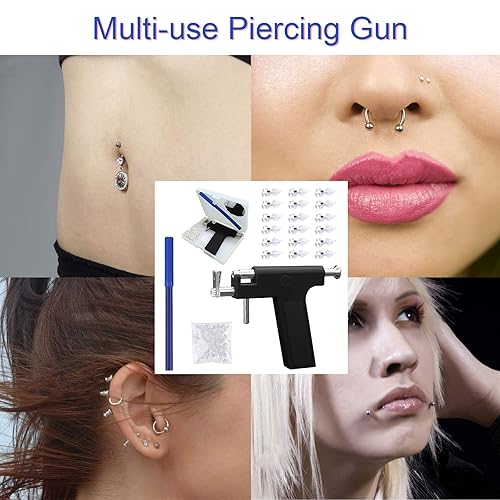 Miniatura 6 de (108 piezas) Kit de pistola de perforación de oreja, pistola de perforación de cuerpo negro, kit de perforación de agujero sin dolor, herramienta de