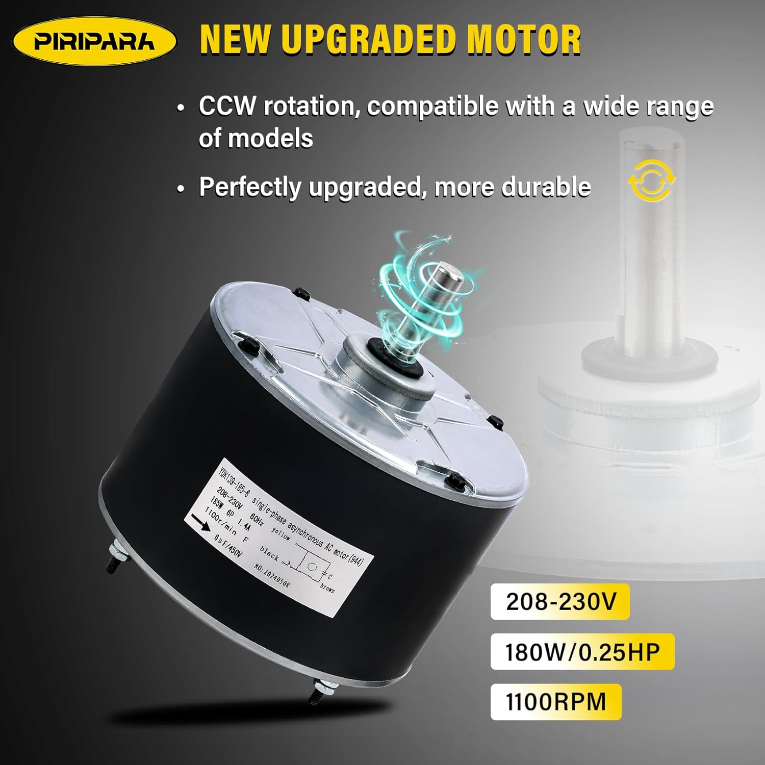 PIRIPARA Condenser Fan Motor Replaces Carrier # 5KCP39EGS070S 5KCP39EGY823S, Genteq #GE3905, Bryant Payne HC39GE236 HC39GE237 HC39GE234A Dayton 6DLL0, 1/4HP 1100 RPM 208-230V 48Frame with Capacitor