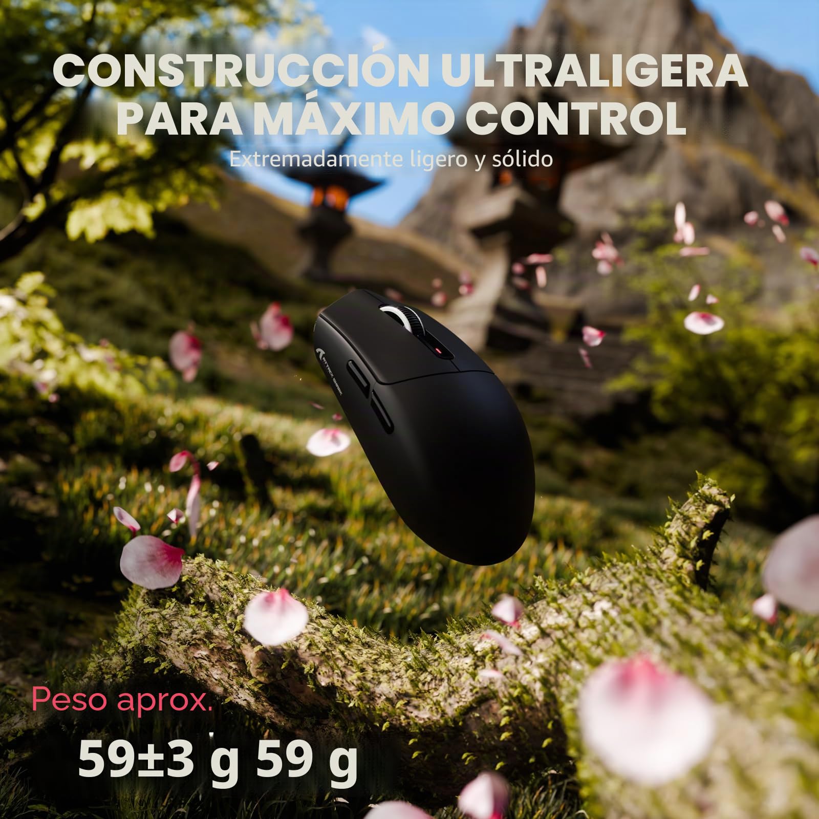 ATTACK SHARK G3 Ratón Gaming Inalámbrico, 25000 dpi, Sensor PixArt PAW3311, 59g Superlight, 80 Millones de Clics, Batería de 500mAh Ratón Gamer G305, Bluetooth/2.4G/Cableado, para PC/Mac, Negro