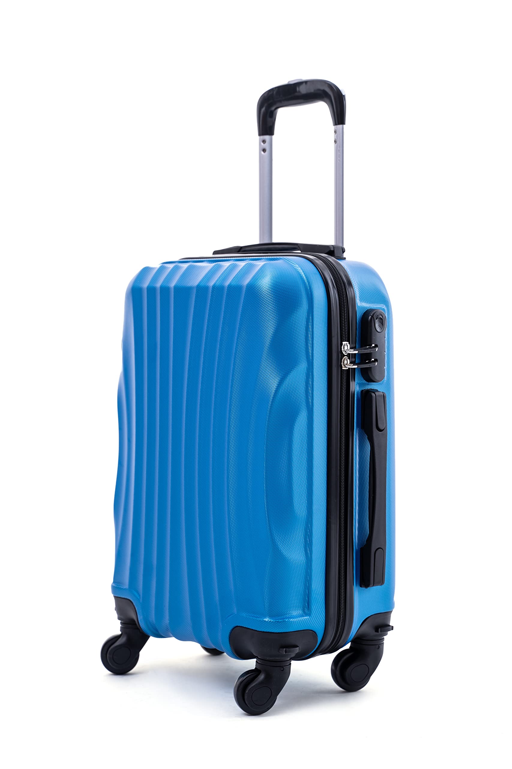 R.Leone Valigia Trolley Bagaglio a mano Rigido Ultraleggero in ABS 4 Ruote Autonome (Azzurro, 3037 Valigia 55x38x23 cm)