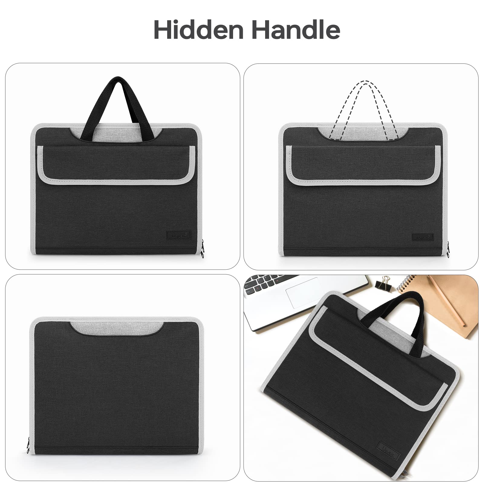 Valisette Porte-Documents Uquelic - 13 Compartiments, Extensible A4, Noir - Pour Fichiers, Certificats, Bureau
