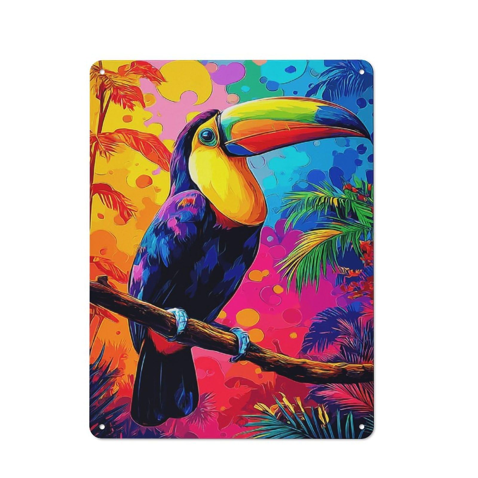 Junmoney Vibrant Toucan In Tropical Paradise -5 Smart Metal Wall Decor 40X30cm, Office Metal Sign For Office, Study, Studio Or Hallway