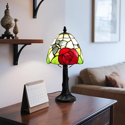 Miniatura 8 de Lámpara de mesa estilo Tiffany  Lámparas de escritorio antiguas con diseño de mariposa y rosa de 6 pulgadas, lámpara Tiffany pequeña de 6 pulgadas,