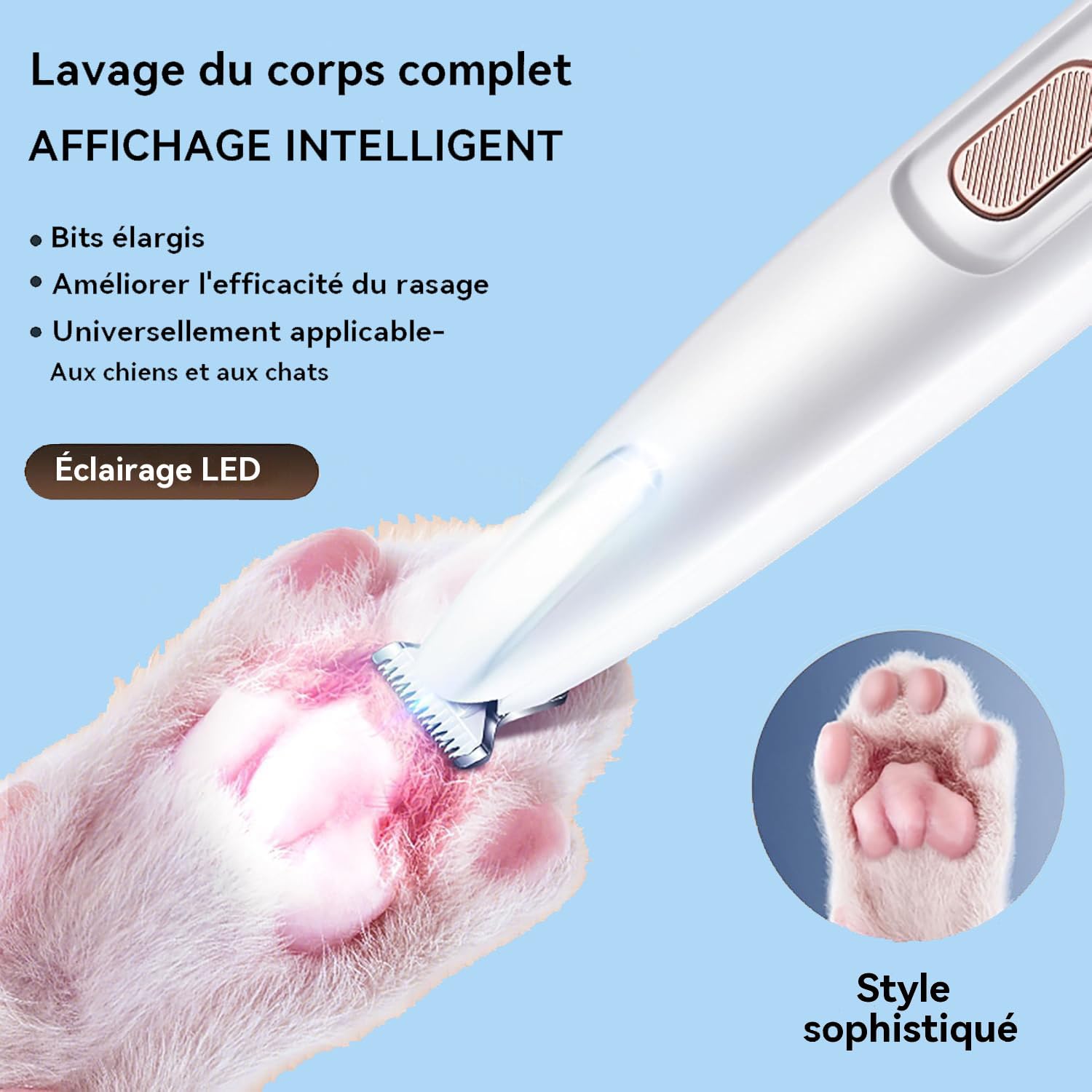 Tondeuse Chatinou, Tondeuse Chat Silencieuse Anti-Nœuds, Douceur & Sécurité, Soin-Des-Pattes-Sans-Douleur-En-Quelques-Secondes, Led Intégrée, Pour Pattes, Yeux, Oreilles, Visage, Corps (1PC)