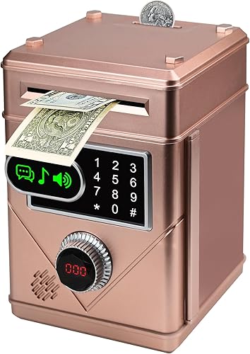 Kendyy Alcancía electrónica con pantalla táctil, caja fuerte para cajeros automáticos, bancos de monedas con contraseña y 10 canciones,