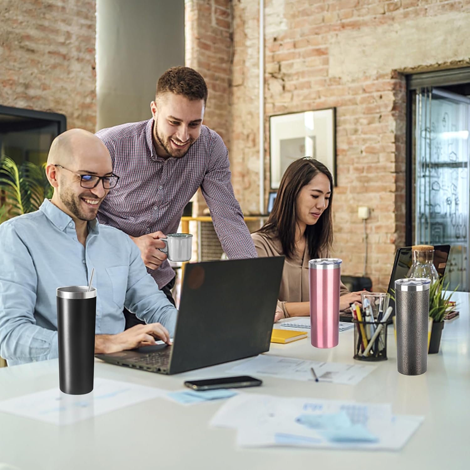 20 oz Skinny Tumblers with Lid and Straw,Stainless Steel Vacuum Insulated Tumbler Cup Double Wall Travel Coffee Mug, Thermal Water Tumbler for Hot and Cold Drinks(Black,4) - Image 7