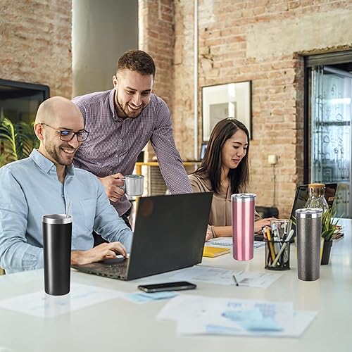 Miniatura 7 de Vaso térmico de acero inoxidable aislado al vacío de doble pared con tapa y popote, para bebidas calientes y frías (negro, 8)