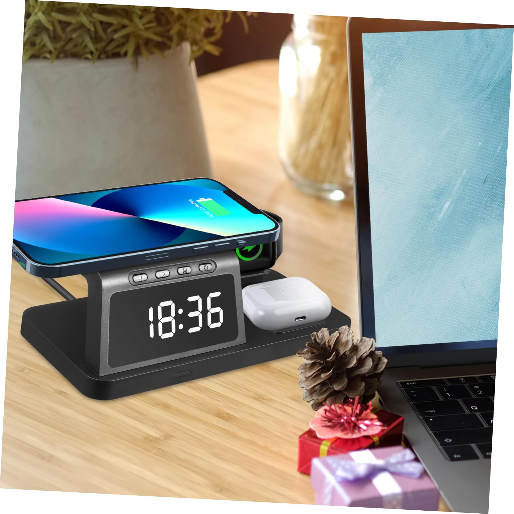 Gadpiparty Cargador inalámbrico Accesorios de la estación de Carga estación de Carga del Reloj del teléfono estación de Carga rápida AbS Black