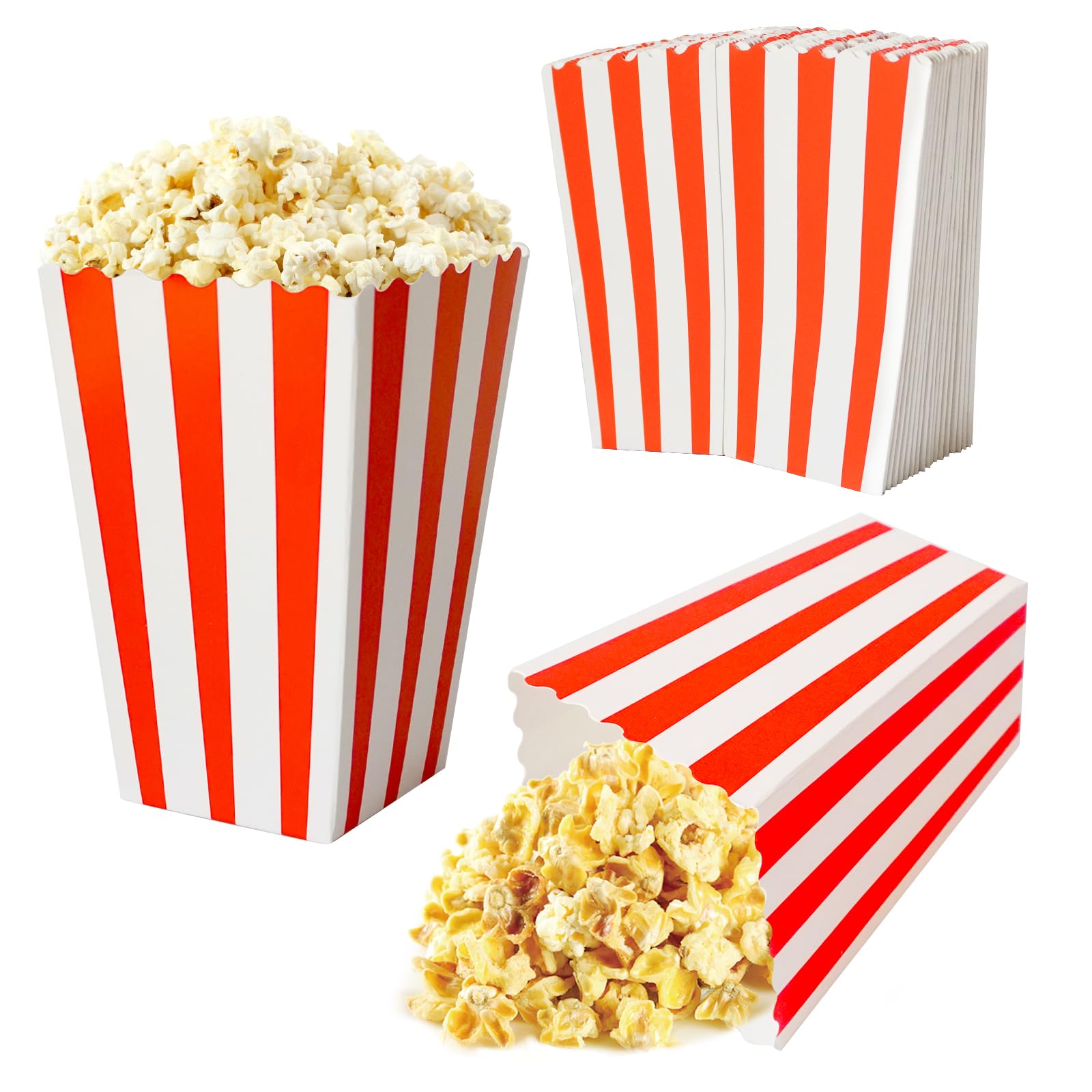 Popcorn Boxes Small 20 Pack Popcorn Bags Mini Popcorn boxes- Party Boxes for Cinema, Film nights, Children's Birthday Parties and Sleepovers - 4.52×2.75×1.96 in Red/White Striped