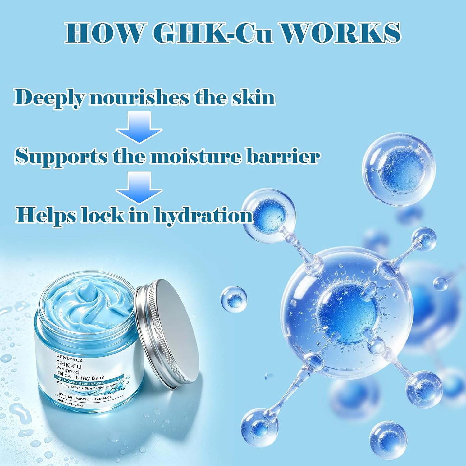 GHK-Cu Peptide Whipped Tallow Honey Balm, Grass-Fed Beef Tallow for Face & Body with Methylene Blue & Manuka Honey,Copper Peptides Nourishing & Hydrating Skincare for All Skin Types-60G