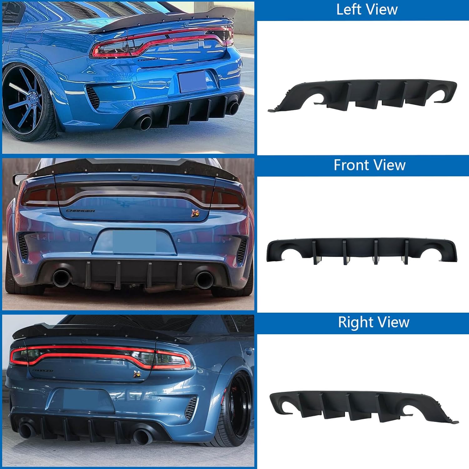 WildWell Rear Diffuser Compatible with 2020-2024 Dodge Charger Widebody SRT Hellcat Scat Pack, Rear Bumper Diffuser Valance Lip Splitter Matte Black