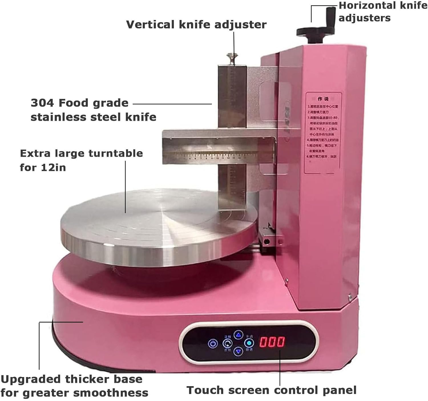 Automatic Decorating Cake Coating Smoothing Scraping Machine 35cm Portable Cake Icing Machine Adjustable Cake Tool (Pink)