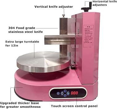 4-12 inch Automatic Cake Icing Machine, Birthday Cake Cream Smooth Coating Decoration Machine Cake Bread Cream Decoration Spreader Smoothing Machine,Pink