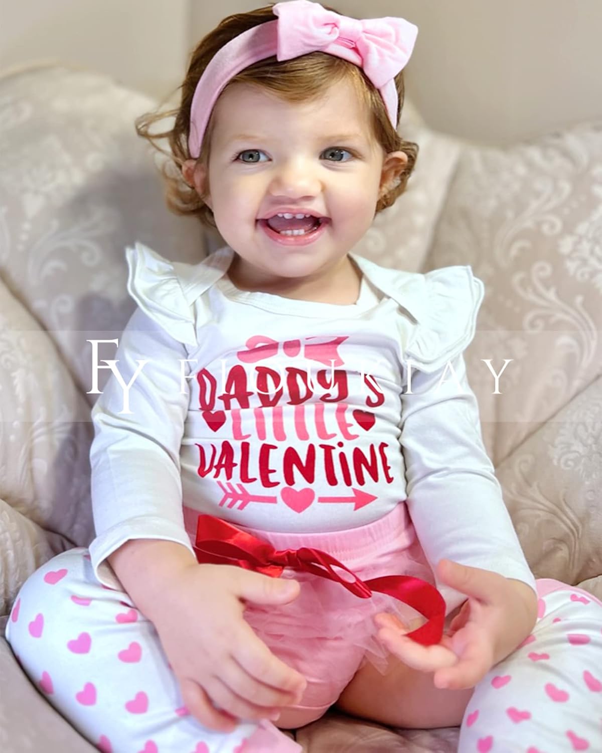 fioukiay Newborn Baby Girls Valentine's Clothes Outfits Infant 4pcs Valentine's Bodysuit Romper Shorts Clothing Sets - Image 4