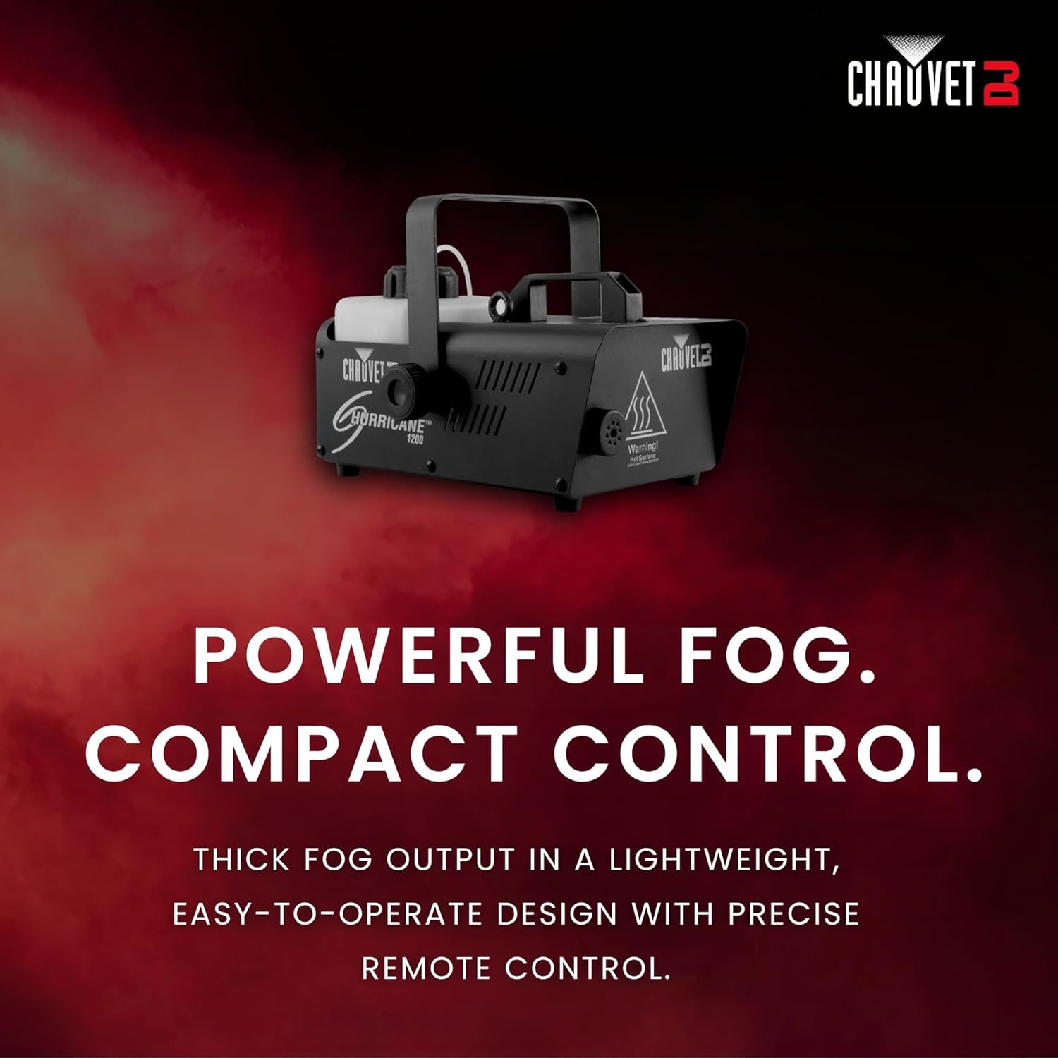 CHAUVET DJ – Hurricane 1200 Fog Machine Compact Lightweight Smoke Machine | Timer Remote | Fast 2-Minute Heat-Up | Manual Fog Button, 18,000 CFM High-Output, Water-Based Smoke | For DJs, Parties