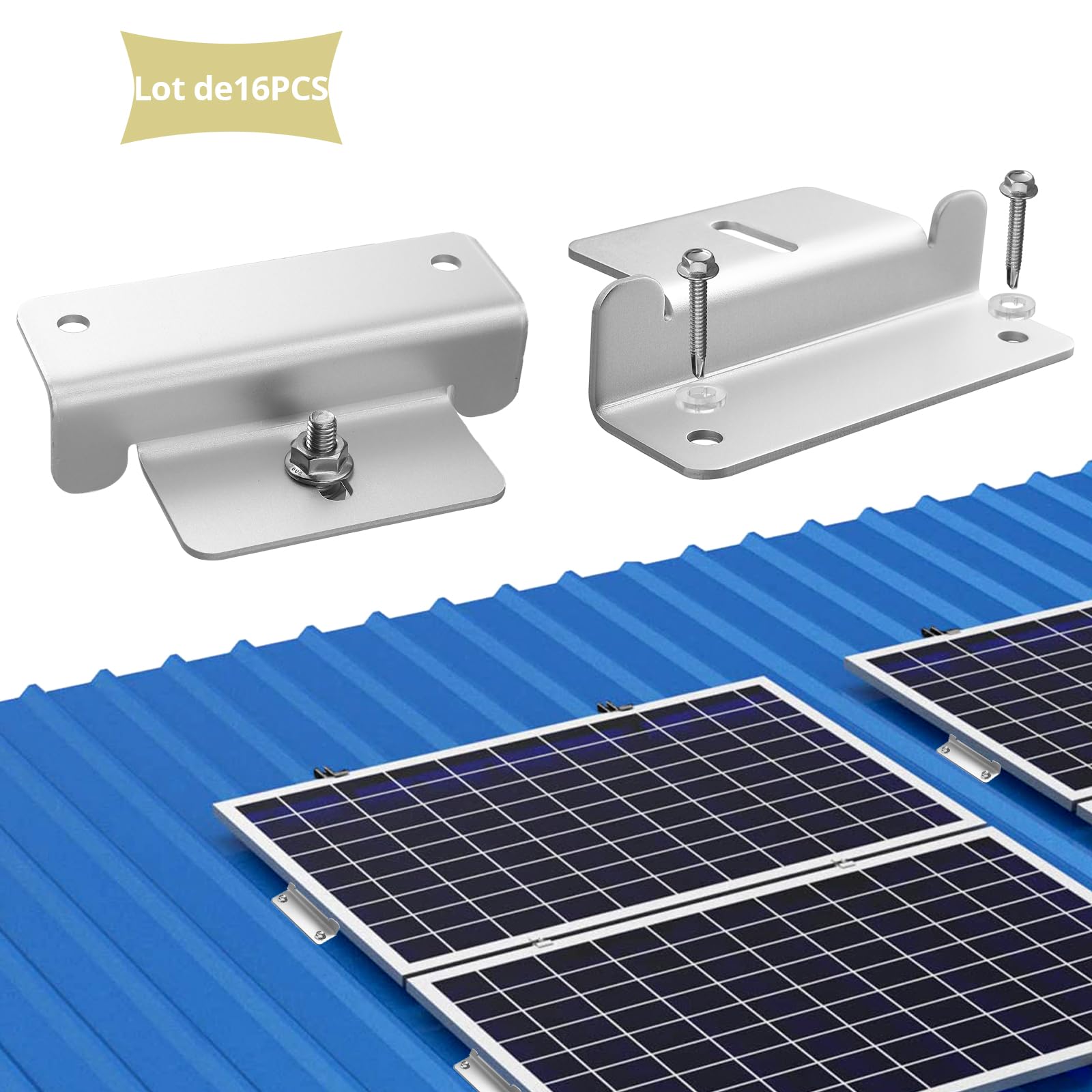 Anbte Lot de 16 Supports de Montage en Z pour Panneau Solaire en Aluminium | Vis en Acier Inoxydable 304, Stable Résistant à la Rouille, Facile à Installer pour Toit, Camping-car, Bateau, Yacht, Argent
