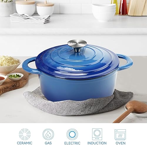 Miniatura 21 de Cacerola de hierro fundido COOKWIN, 3.8 QT, Sartén de hierro fundido con tapa y asas dobles, olla de superficie esmaltada de porcelana, Verde azulado