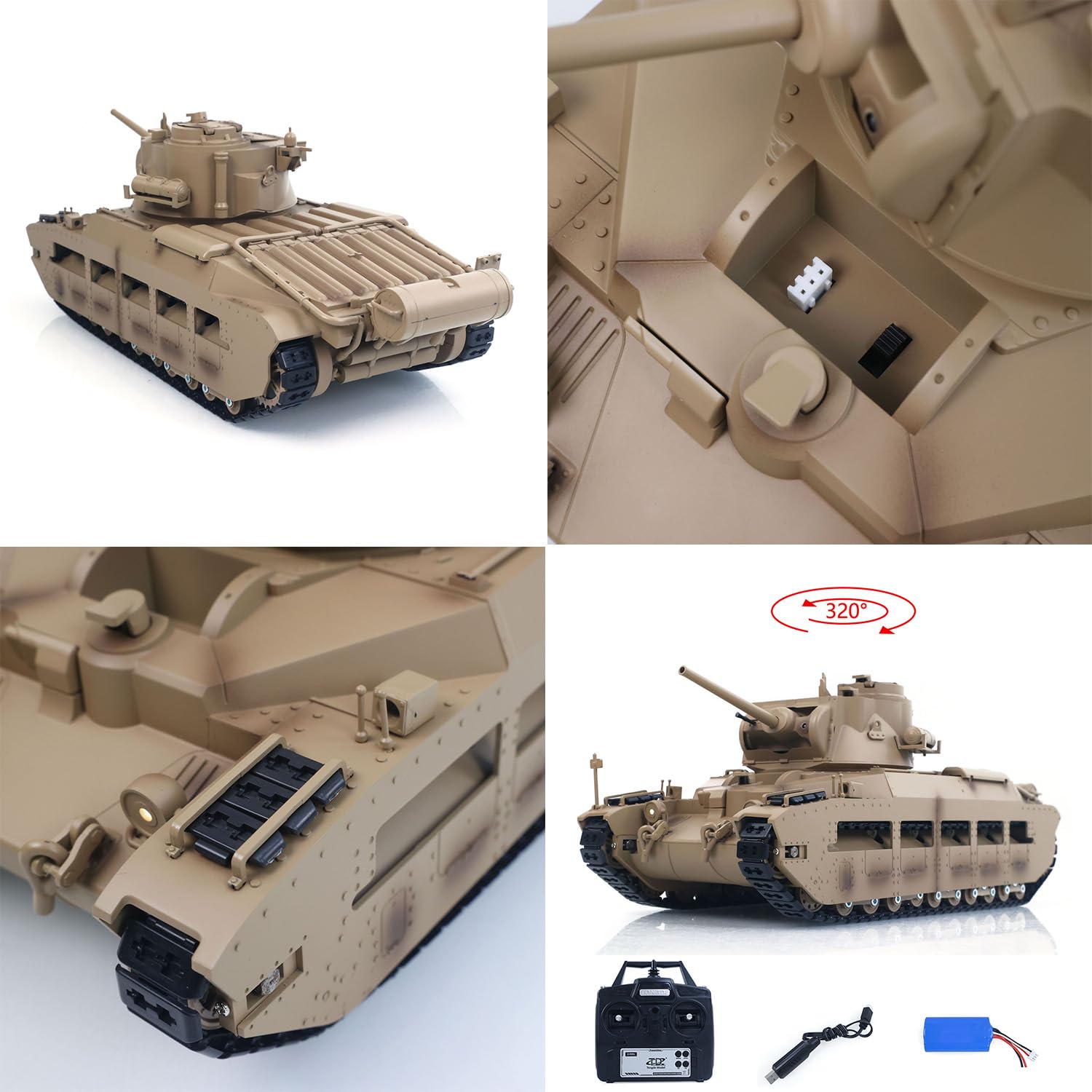 TOUCAN RC HOBBY Tongde 1/16 Telecomando Militare Serbatoio Matilda III IV Torretta Rotazione 320 Gradi Luci IR Suoni RC Modello Elettrico Fumo Unità