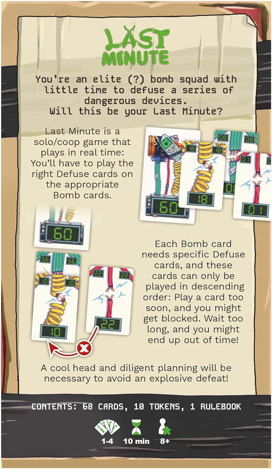 Last Minute Card Game - Real-Time Bomb Defusing Solo or Cooperative Strategy Game, Fast-Paced Family Fun for Kids & Adults, Ages 10+, 1-4 Players, 10 Min Playtime, Made by InPatience