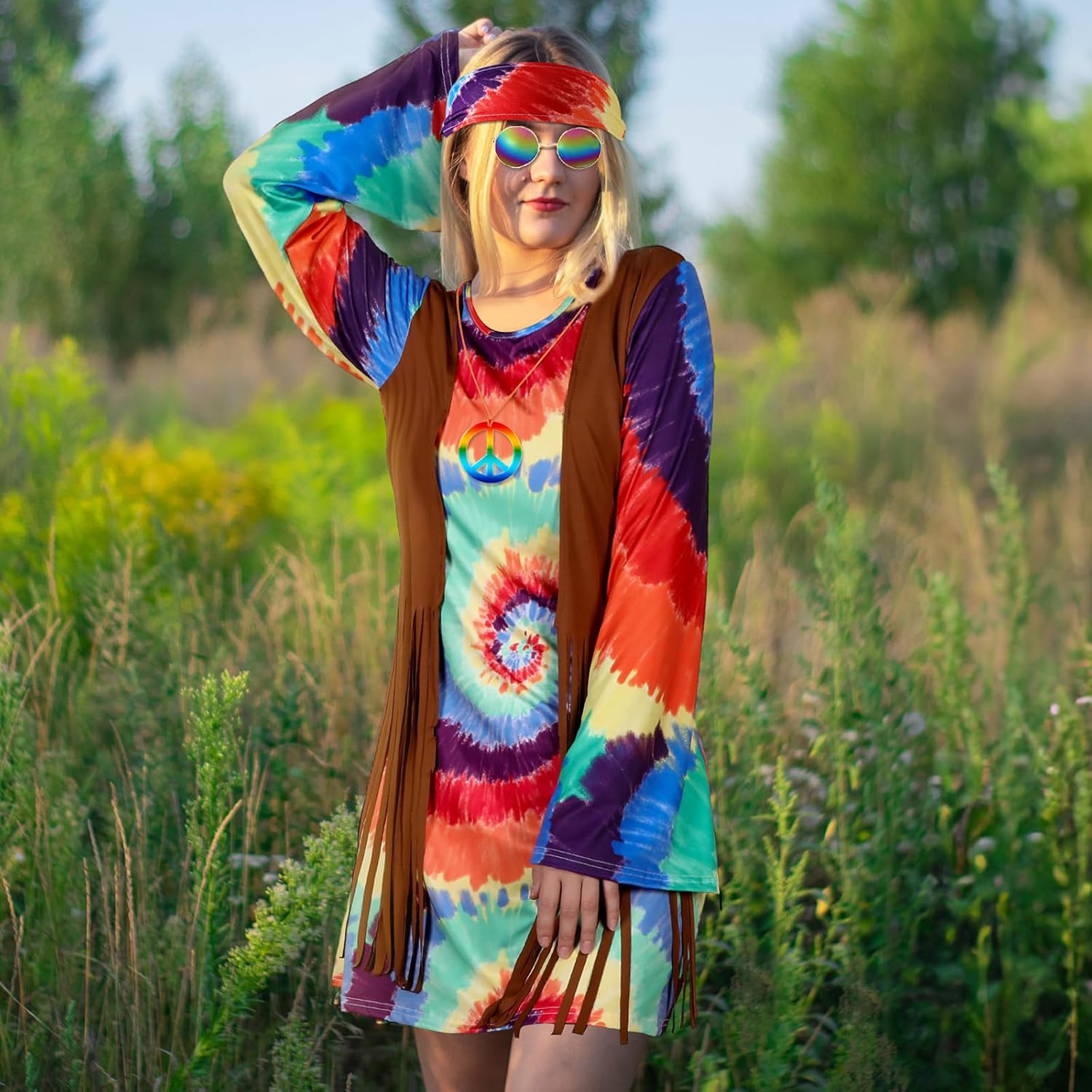 SATINIOR 70s 60s Hippie Costume Set 70s Outfits Accessories Halloween Women Disco Dress for Carnival Party - Image 5