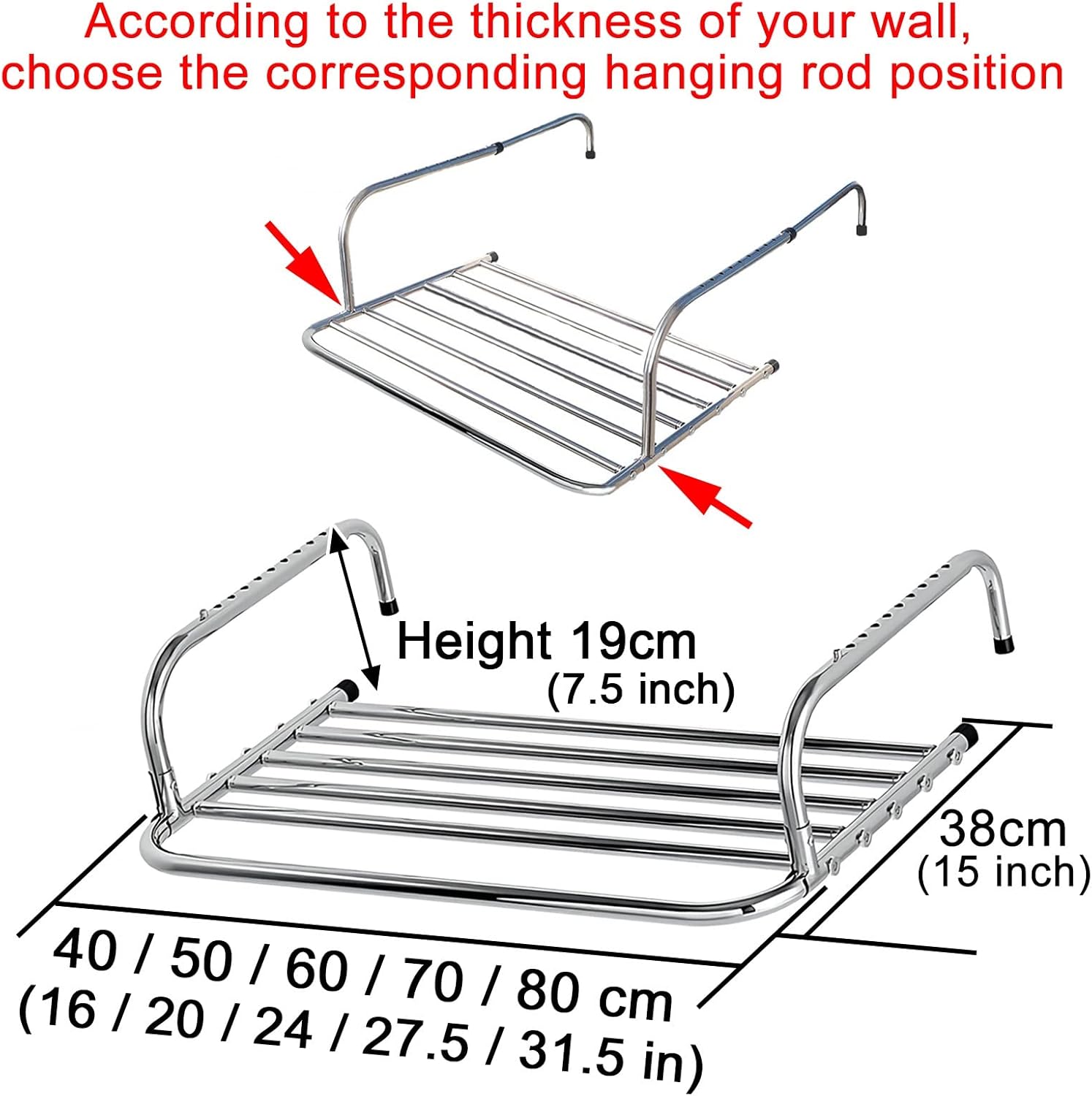 Stainless Steel Clothes Hanger Rack Folding Towel Rack Indoor Outdoor Clothes Drying Racks Adjustable Clothes Hanger Holder Multifunction Towel Rack Flower Stand for Windowsill Railings