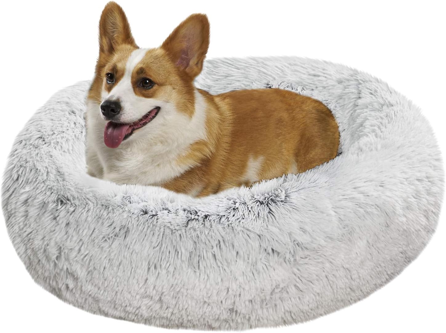 Zerohub Calming Dog Bed, Ultra Soft Faux Fur Donut Cuddler Dog Bed with Anti-Slip & Waterproof Base, Machine Washable Round Pet Bed for…