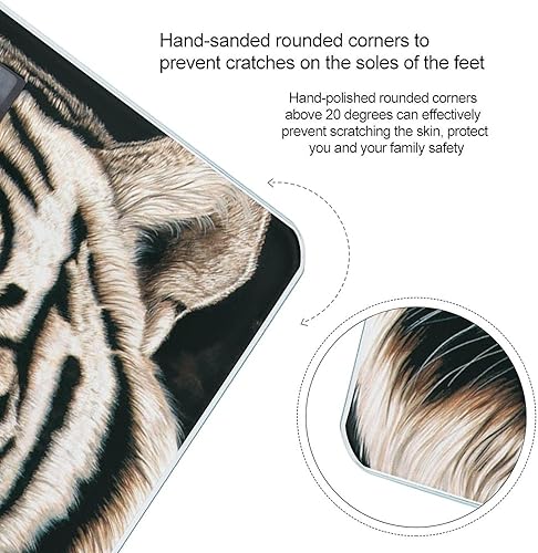 Miniatura 4 de Báscula de cara de tigre blanco para peso corporal, báscula de baño digital, diseño de esquina redonda, báscula de peso corporal de alta precisión