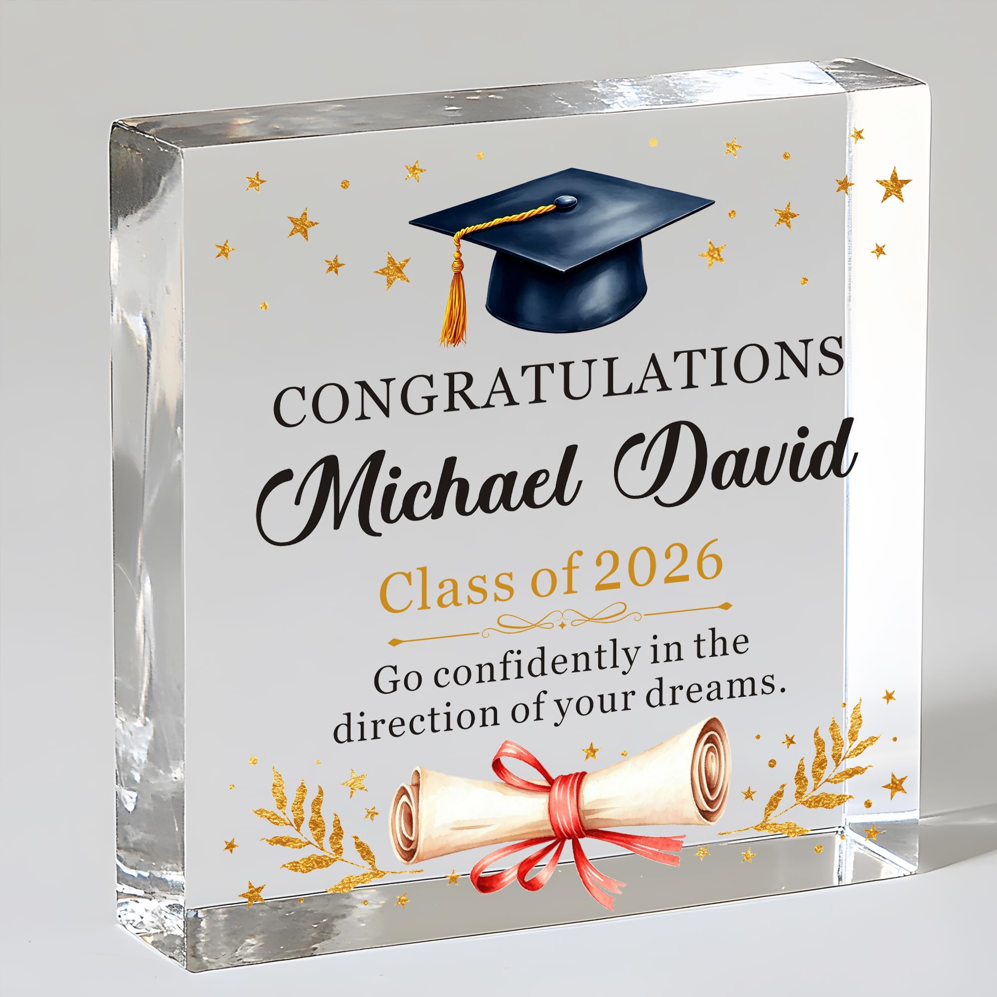 EDSG Personalized Graduation Gifts, Class of 2026 Decorations Acrylic Plaque Sign, Graduation Decorations for High School College Senior Him Her Daughter Son Friends (Square-2)
