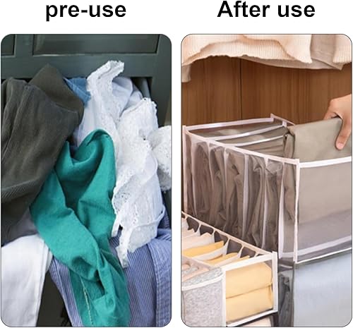 Miniatura 5 de Organizador de ropa de 7 compartimentos para jeans y camisas, caja de almacenamiento de tela plegable con asas, solución de cajón de armario