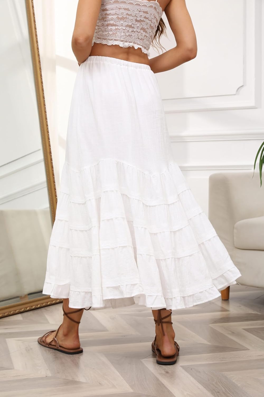 CHARTOU Women Tiered Maxi Mermaid Skirt Drawstring Waist Ruffle Flowy Boho 2024 Summer Long Skirt - Image 3