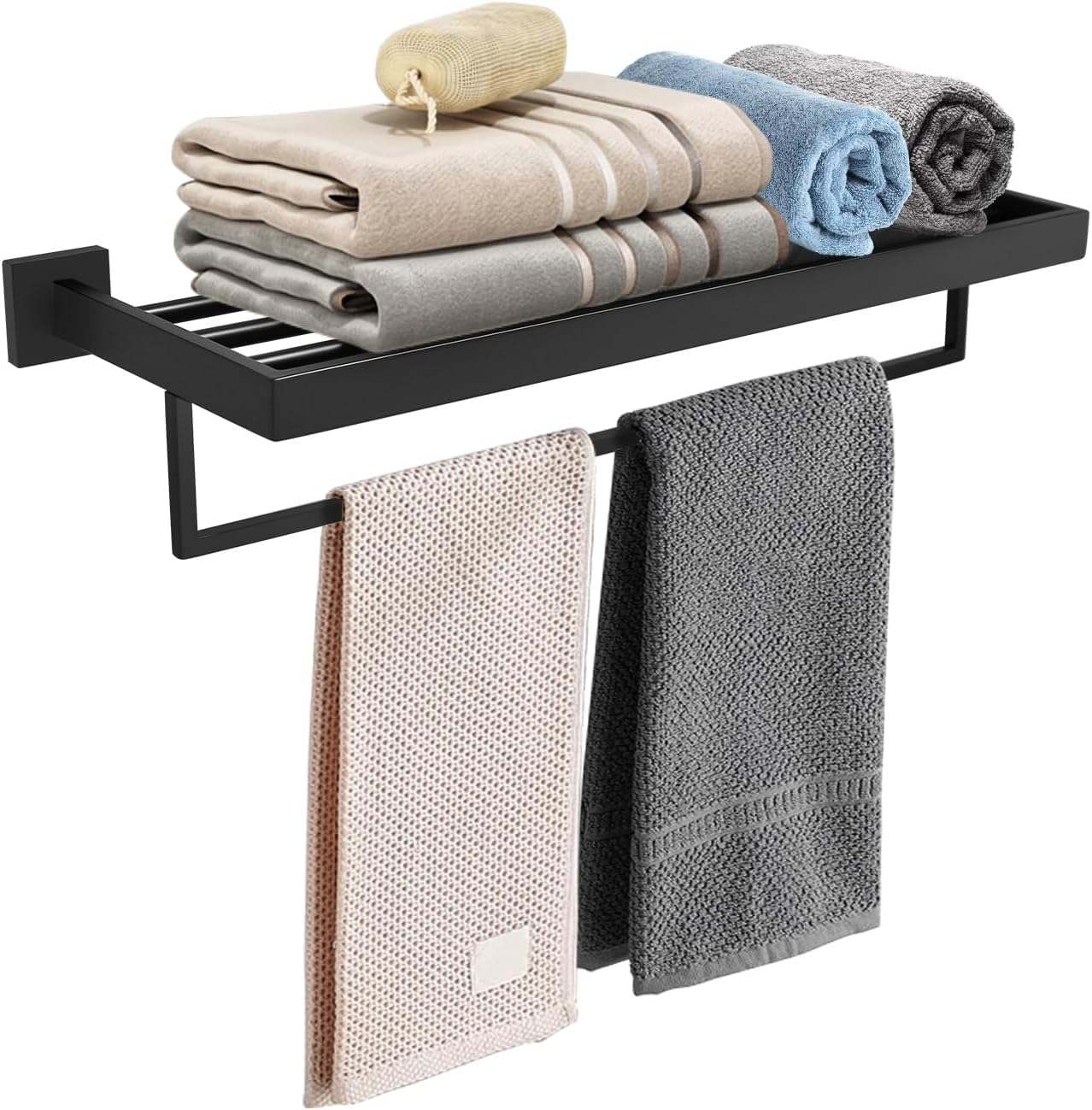 Turs 22-Inch Bathroom Towel Rack Storage Organizer Hanger Towel Bar SUS 304 Stainless Steel Wall Mount, Matte Black, A7008B