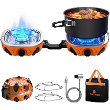 FUNYKICH 2-Burner Foldable Camping Stove with Carrying Bag, Portable Propane Camp Stove with Adjustable Burners & Piezo Ignition, for Camping Tailgating Essentials Gear