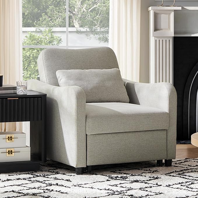 mopio Sophie 4-in-1 Convertible Sleeper Chair Bed, Accent Chair, Chaise Lounge, Comfy Reading Armchair, Pull Out Sofa Bed with Adjustable Backrest for Living Room, Bedroom (Pearl White Boucle)