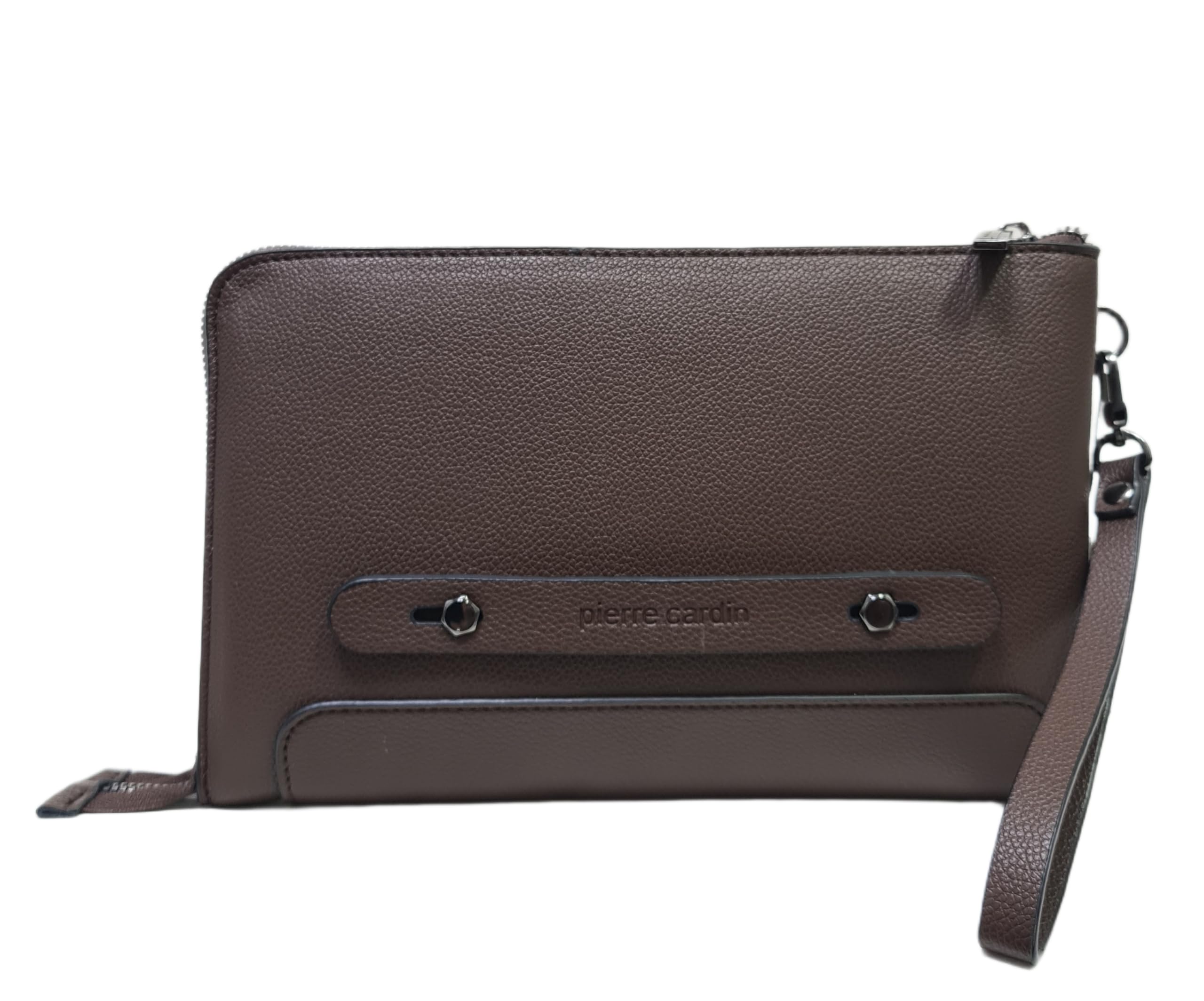 Pierre Cardin Borsello Pochette a Mano in Pelle Sintetica, Nero, Blu e Marrone, con Manico Rimovibile, Dimensioni 25,5x16,5X2 cm ART. 14 Stampa Logo a Fuoco sul Frontale