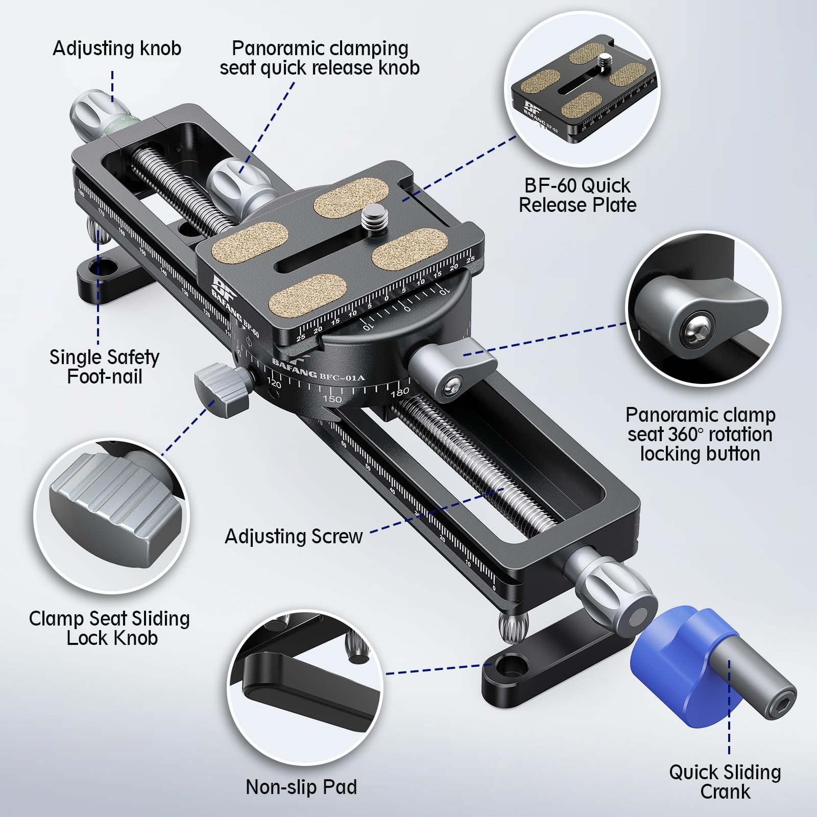 Kamera Slider, 180 mm/7,08 Zoll Kameraschiene mit Schnellwechselplatte und klemme für DSLR Stativ Einbeinstativ Kugelkopf,Maximale Belastung 8kg
