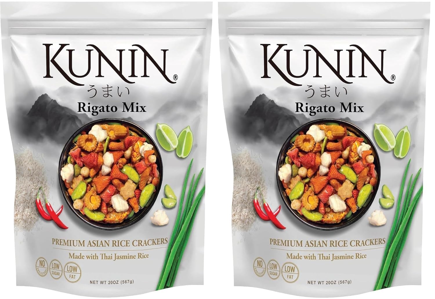 Kunin Rigato mix, Premium Asian Cracker Made with Thai Jasmine Rice, 20 oz (Pack of 2)