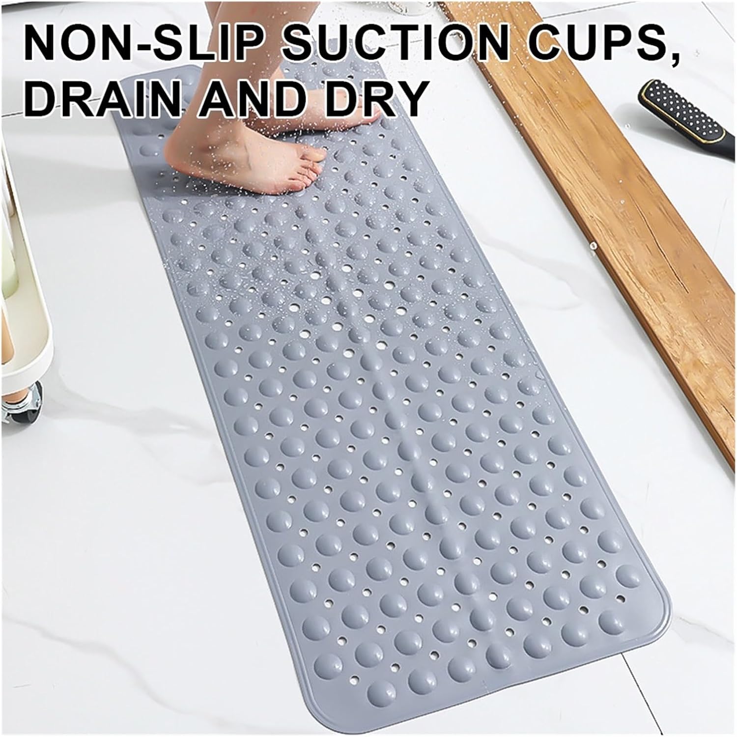 40 * 100cm Bathroom Non-Slip Mat,Bath Massage Foot Long Bathtub Shower(Gray)