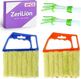 4 Pack Blind Cleaner Duster Tool - 7 Finger Window Blind Cleaner for Wood, Vinyl & Mini Blinds - Blinds Cleaner Tool Orange and Blue