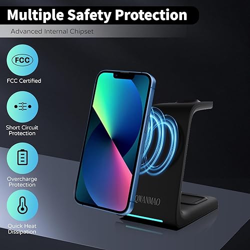 Miniatura 7 de Estación de carga inalámbrica magnética 3 en 1 para dispositivos Apple con adaptador QC3.0 de 30 W, cargador rápido de 7.5 W15 W para