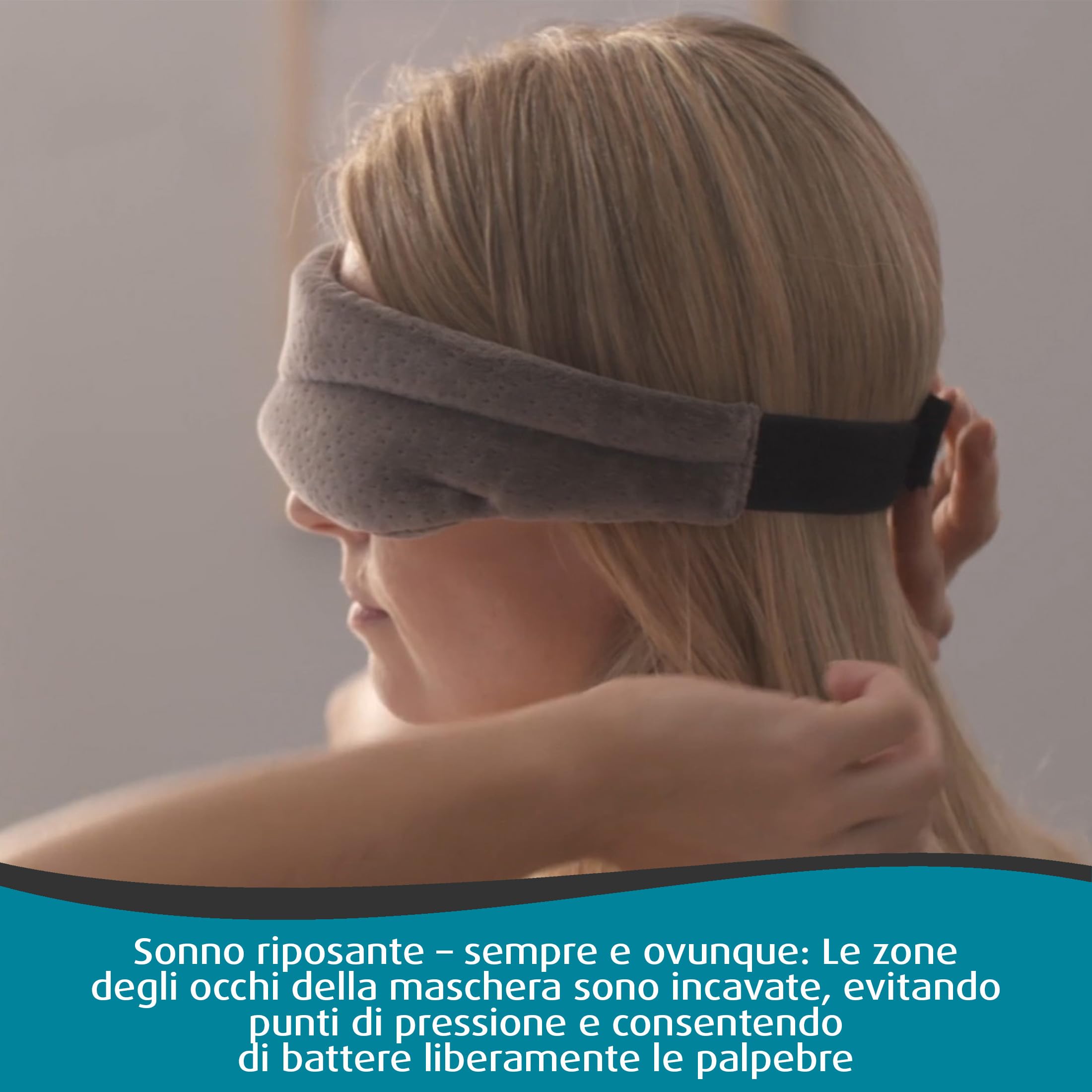 TEMPUR Mascherina sonno, universale regolabile, oscurante per profondo riposo, Grigio