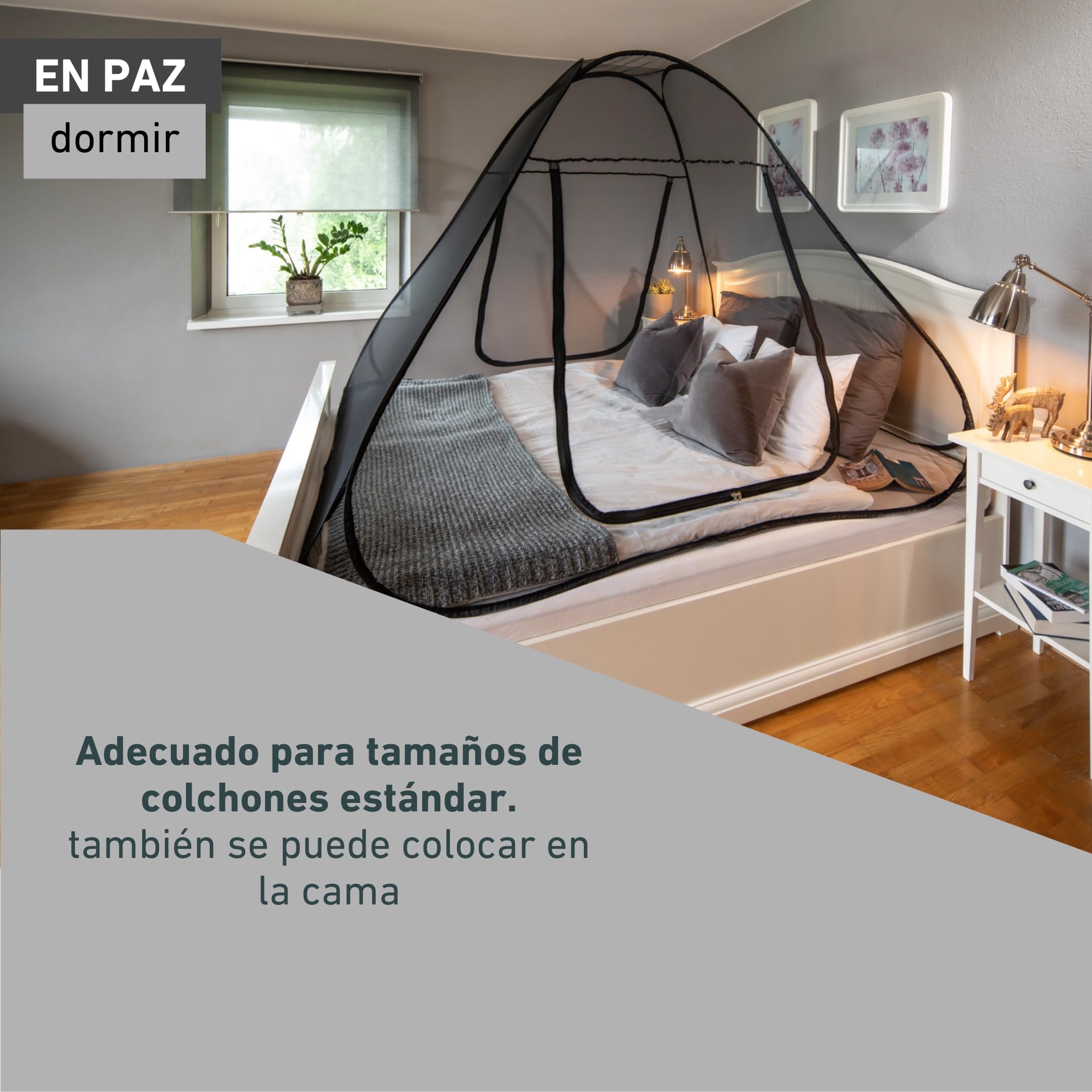 Windhager Pop-UP Mosquitera Grande para Cama Doble, Camping, protección contra Insectos, Mosquitos, Red para Cama, 180 x 200 cm, Antracita