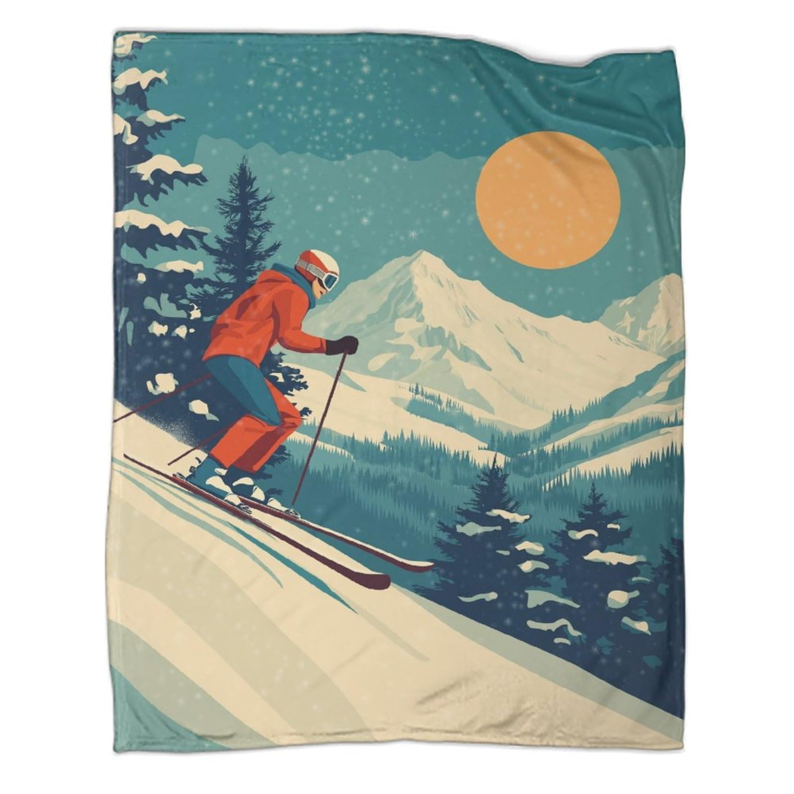 Couverture Polaire Haut de Gamme en Flanelle Peluche et Motif Ski Élégant