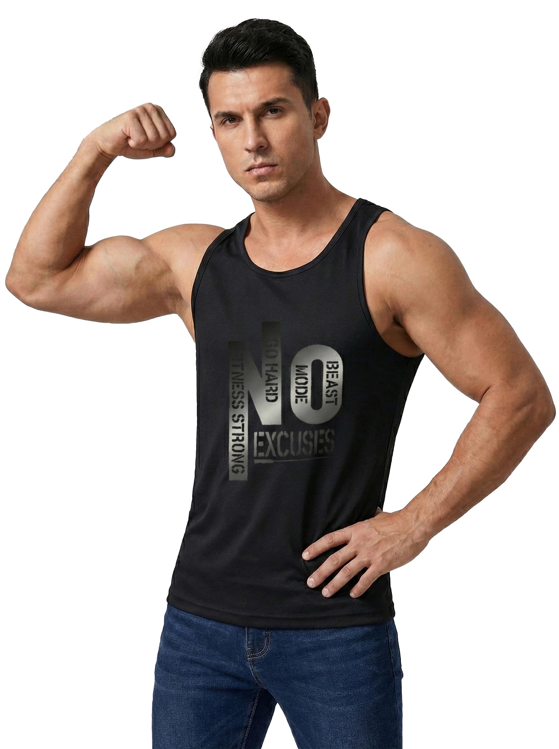Polyester No Excuses Printed Vest for Men | Round Neck | Sleeveless | Regular Fit | Summer & Gym Wear Tank Top for Men-image-42