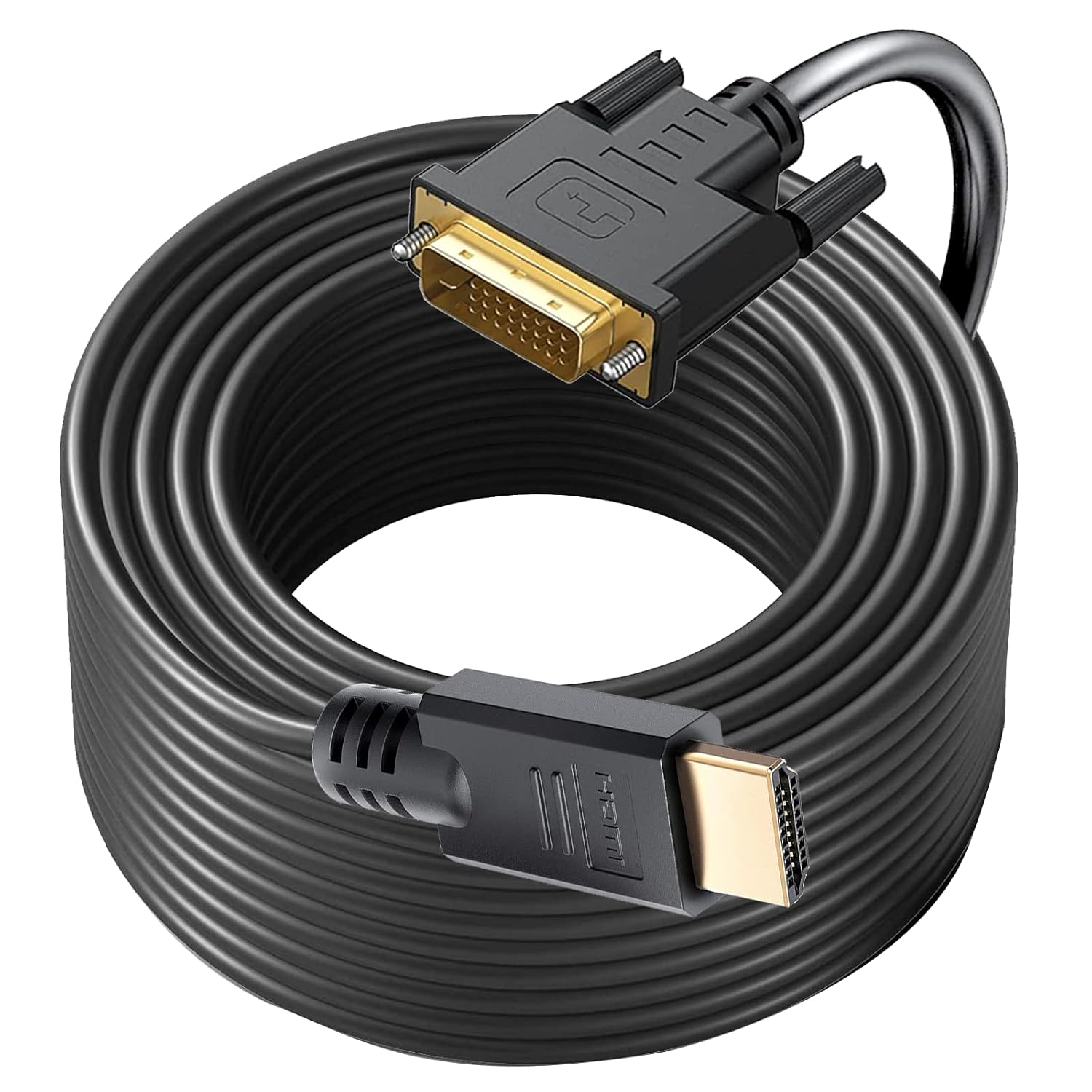 Long HDMI A to DVI 40FT Wire Rod, HDMI to DVI Adapter High-Speed Gold-Plated Plug and Play Bi-Directional 1080p, DVI Cable to HDMI Cable for Televison/Monitor/Video Card/Graphics Card