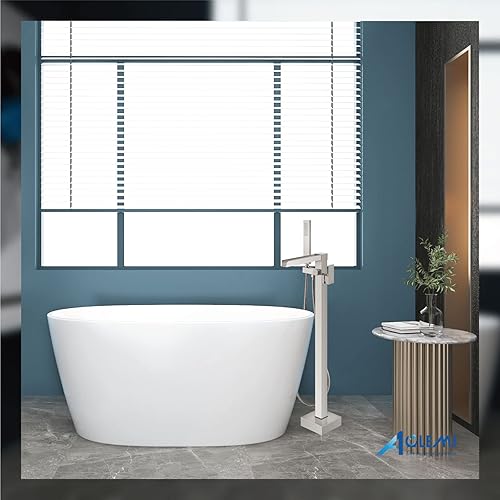 Miniatura 7 de Aolemi Grifo de bañera independiente de bronce aceitado en cascada para montaje en suelo, boquilla giratoria de una sola manija, grifo mezclador de